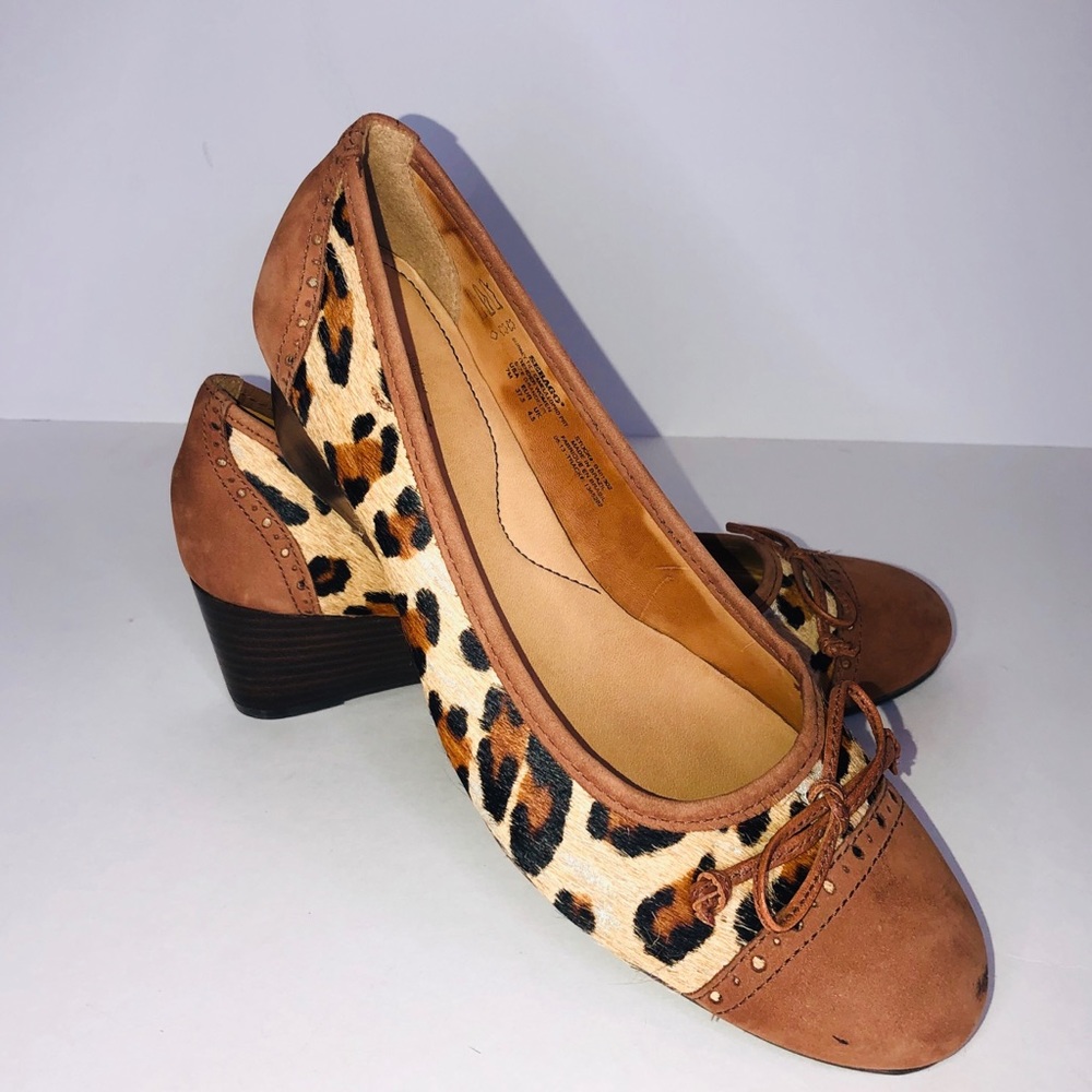 Sebago Camel Leopard Animal Print Wedge Heel 7